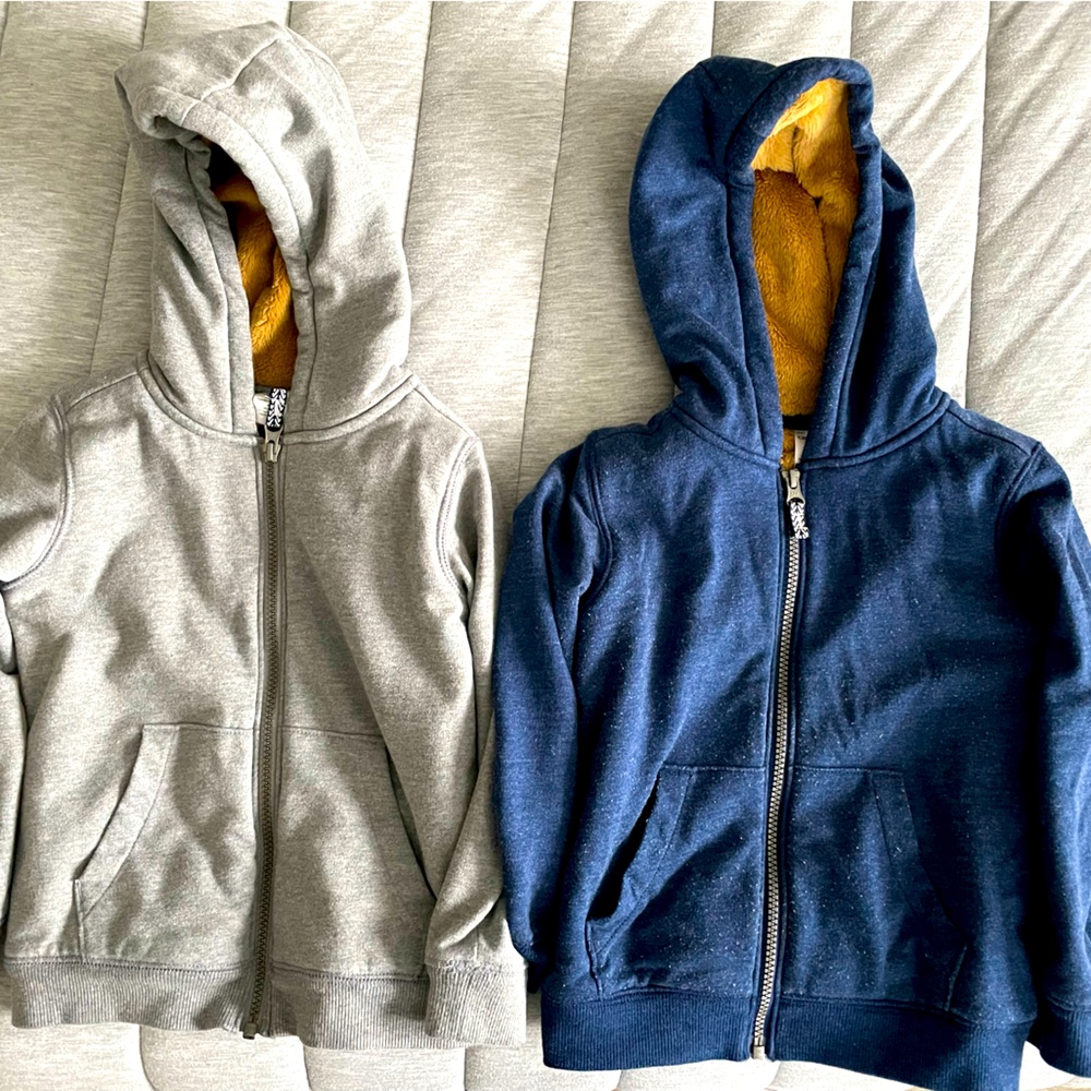 Carters Toddler 5T Boys Gray Blue Hoddie Jacket Zip Up Cozy Lined Hooded Winter